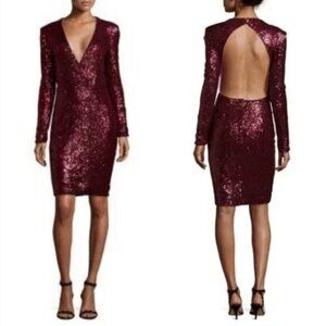 Fame and Partners Open Back Dark Red Sequin Midi Cocktail Dress